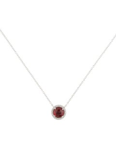 1.48 Carat Round Garnet & Diamond White Gold Pendant Necklace