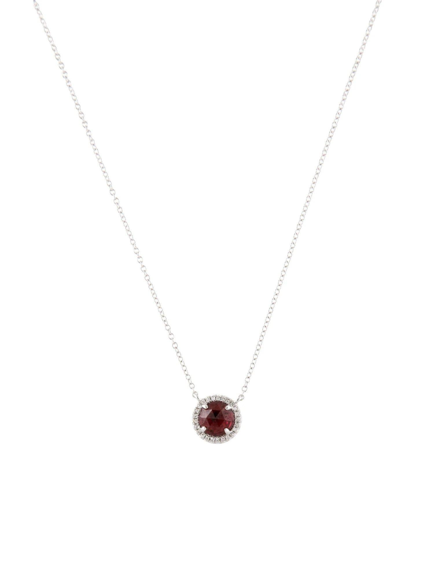 1.48 Carat Round Garnet & Diamond White Gold Pendant Necklace  In New Condition For Sale In Great Neck, NY