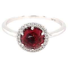 1.48 Carat Round Garnet & Diamond White Gold Ring