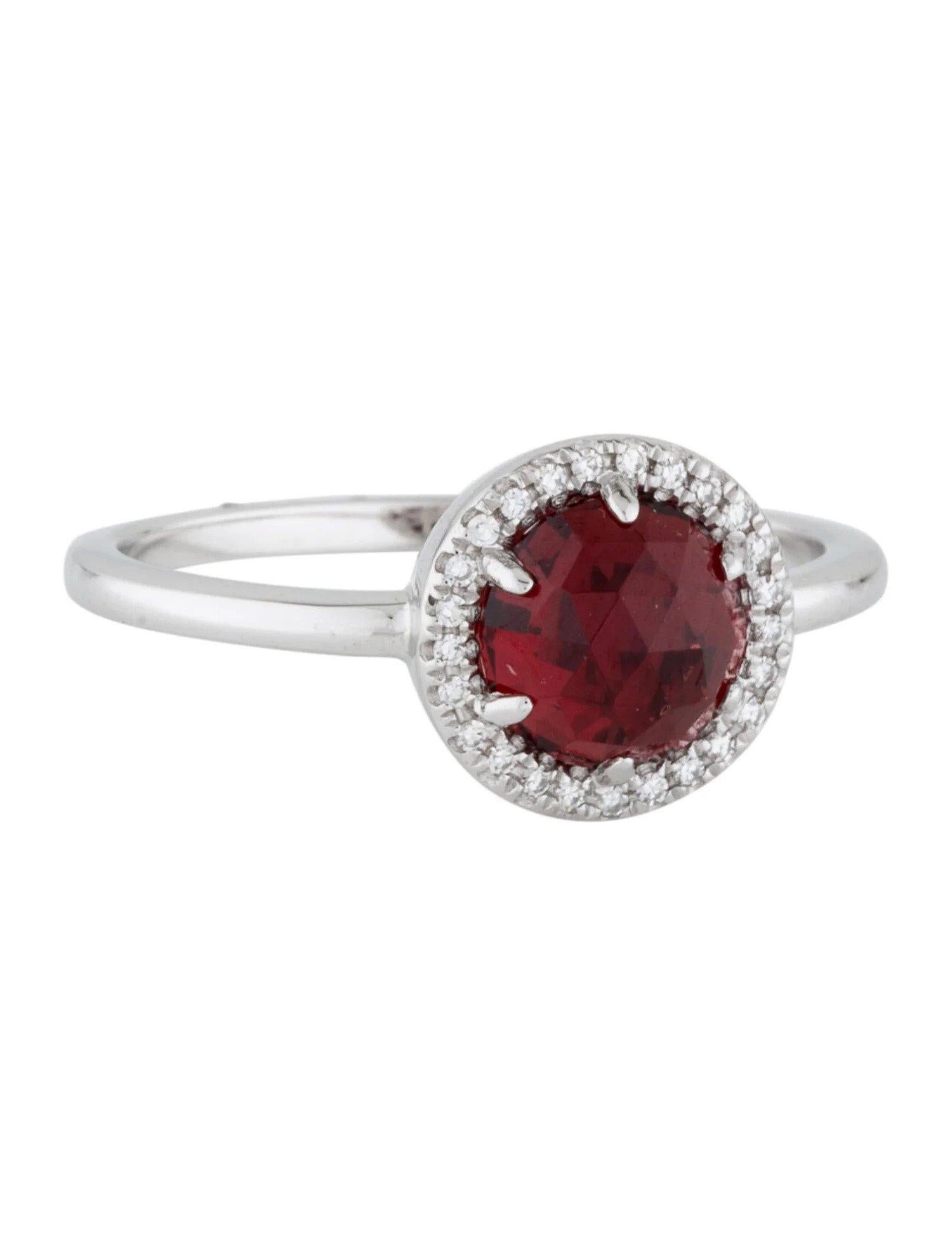1.48 Carat Round Garnet & Diamond White Gold Ring In New Condition For Sale In Great Neck, NY