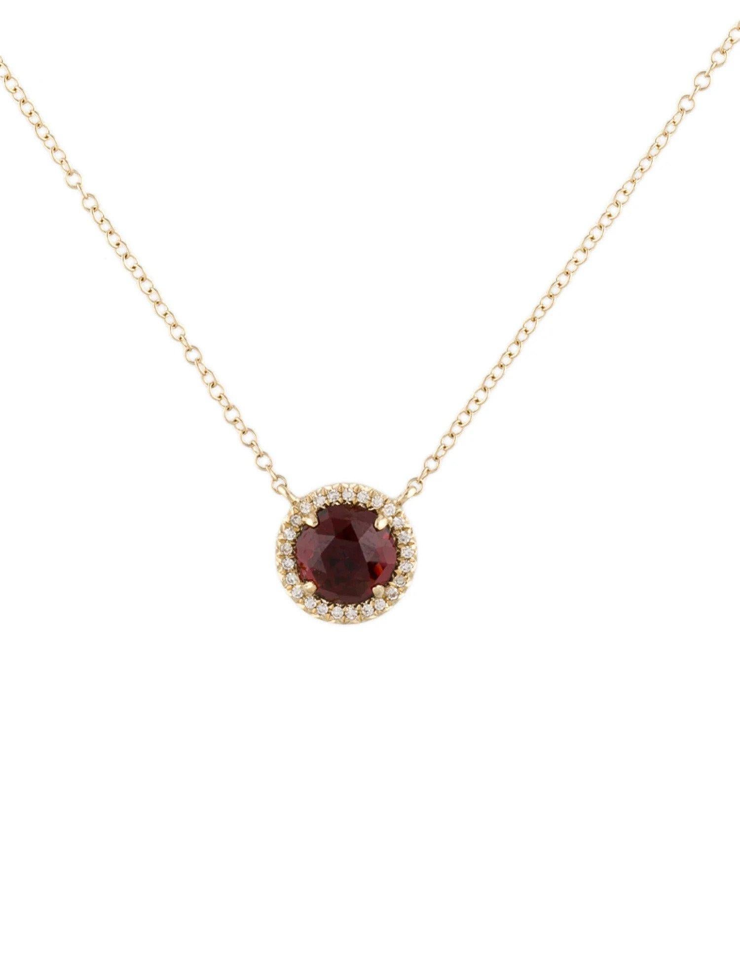 This Garnet & Diamond Pendant is a stunning and timeless accessory that can add a touch of glamour and sophistication to any outfit. 

This pendant features a 1.48 Carat Round Garnet, with a Diamond Halo comprised of 0.06 Carats of Single Cut Round