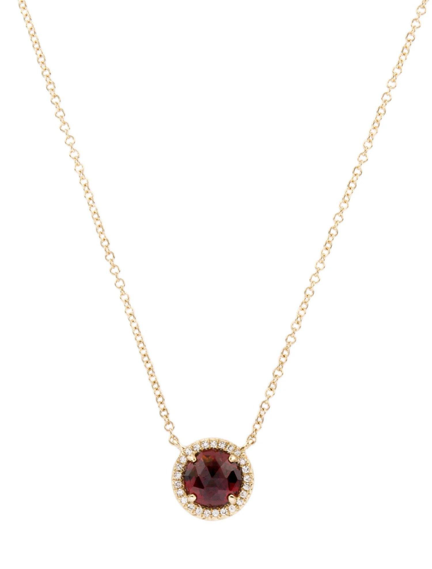 Taille ronde Collier pendentif en or jaune avec grenat rond de 1,48 carat et diamant  en vente