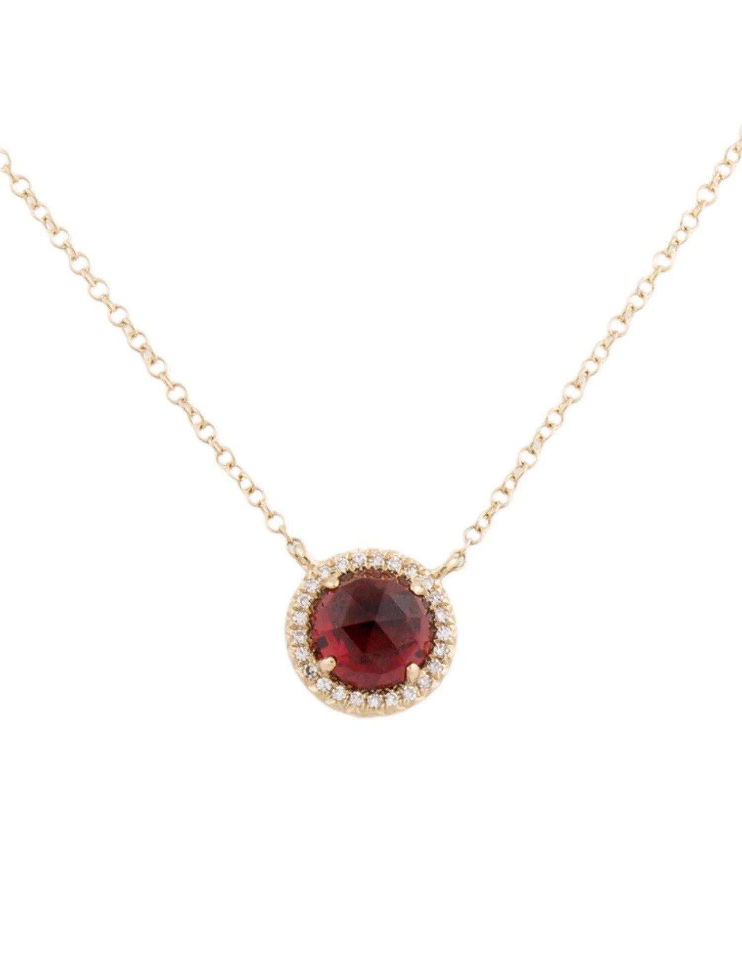 1.48 Carat Round Garnet & Diamond Yellow Gold Pendant Necklace  In New Condition For Sale In Great Neck, NY