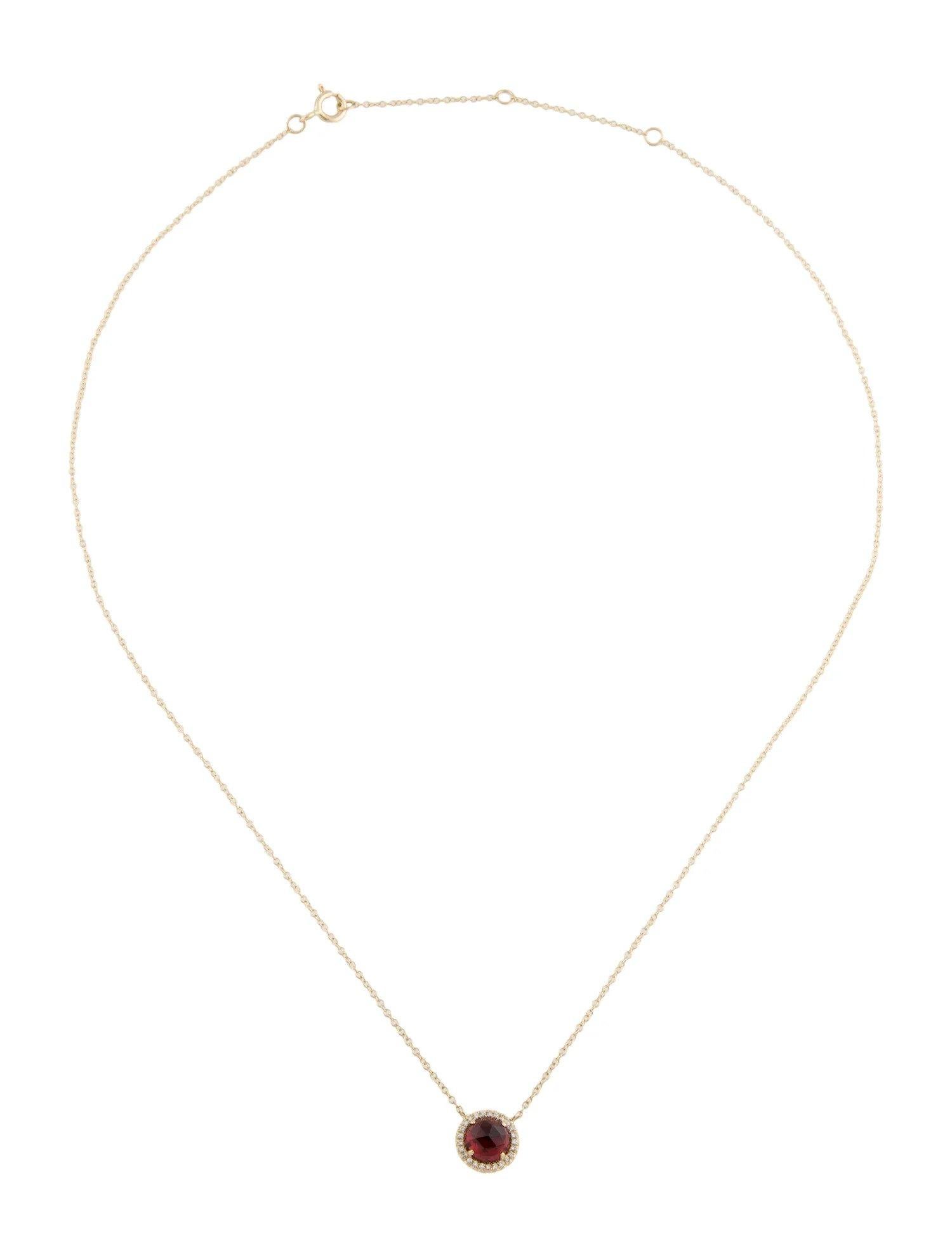 Collier pendentif en or jaune avec grenat rond de 1,48 carat et diamant  Pour femmes en vente