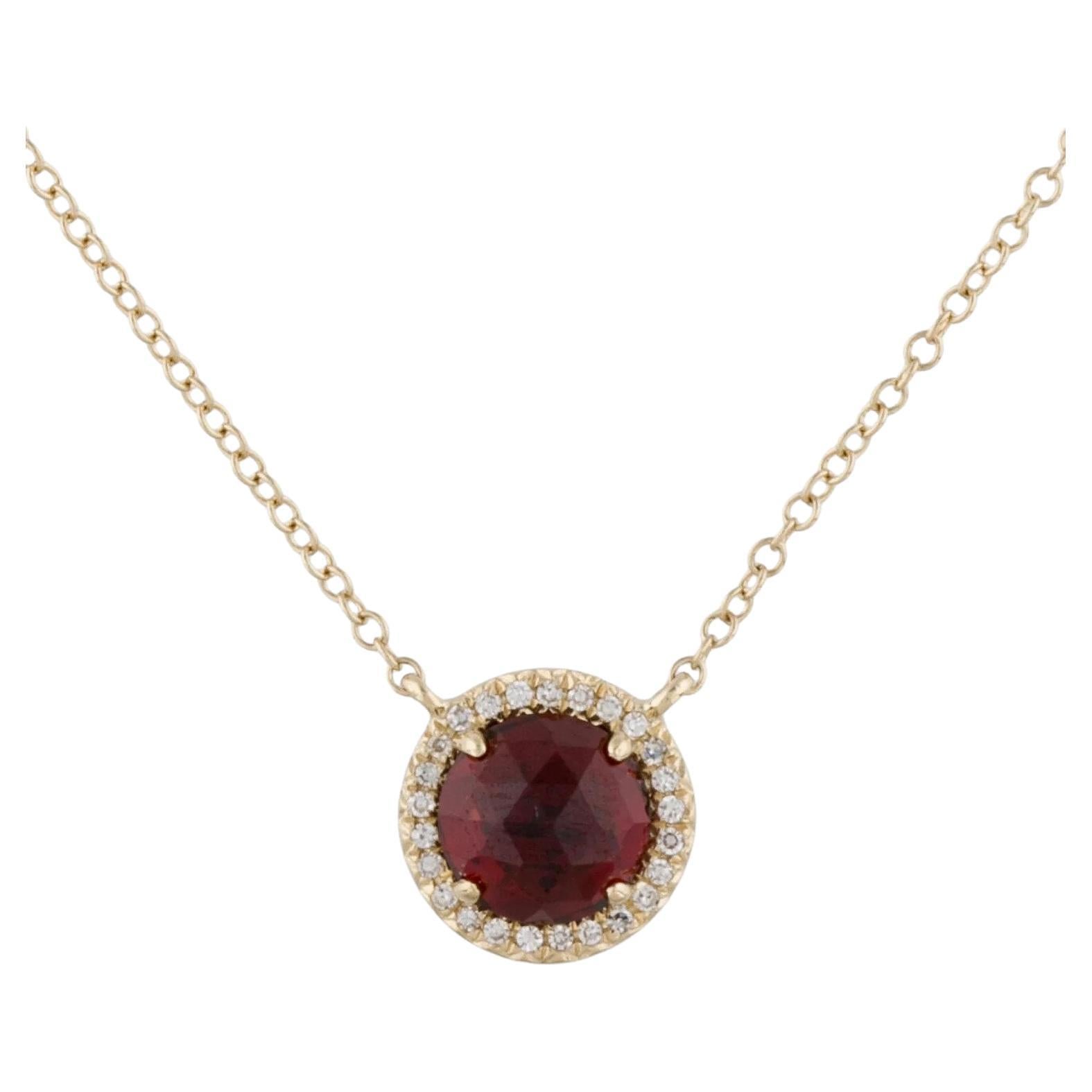 1.48 Carat Round Garnet & Diamond Yellow Gold Pendant Necklace  For Sale