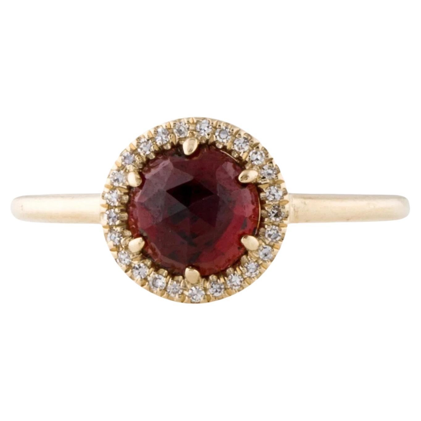 1.48 Carat Round Garnet & Diamond Yellow Gold Ring For Sale