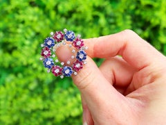 1.48 Carat Ruby 1.42 Carat Sapphire and Diamond Brooch
