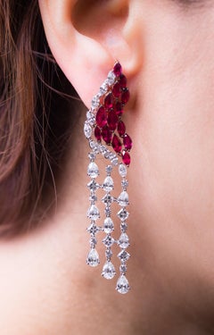 14.8 Carat Ruby and Diamond Harp Earring