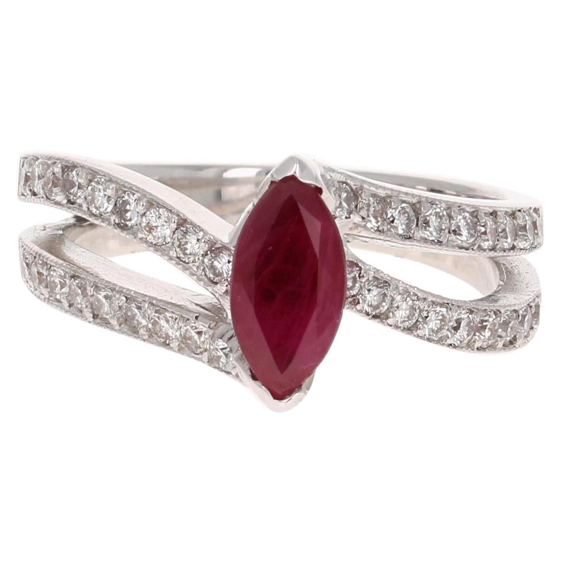 1.48 Carat Ruby Diamond 18 Karat White Gold Ring For Sale