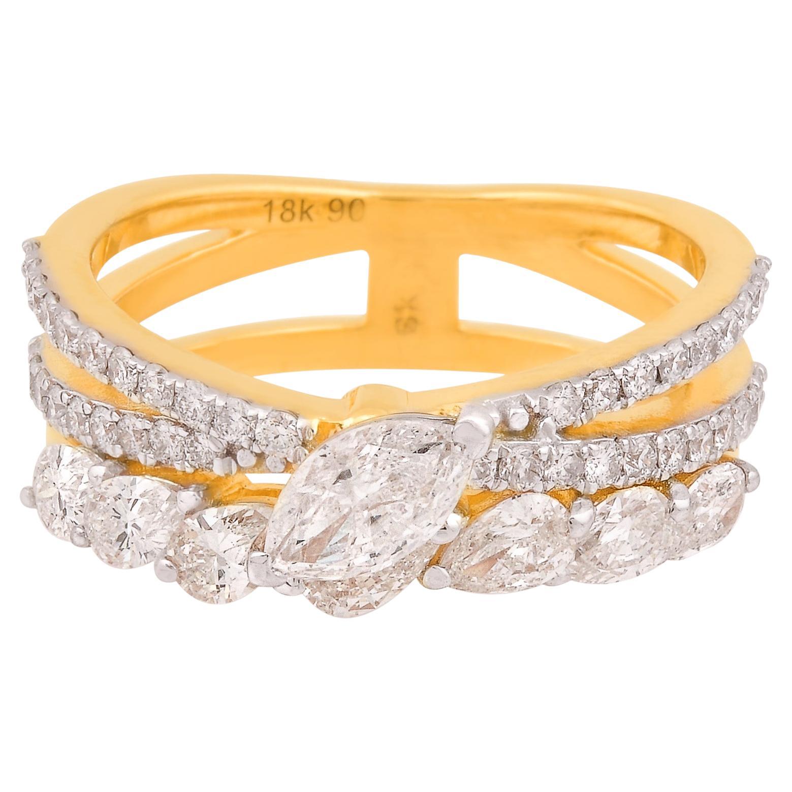 1.48 Carat SI Clarity HI Color Diamond Criss Cross Ring 18 Karat Yellow Gold