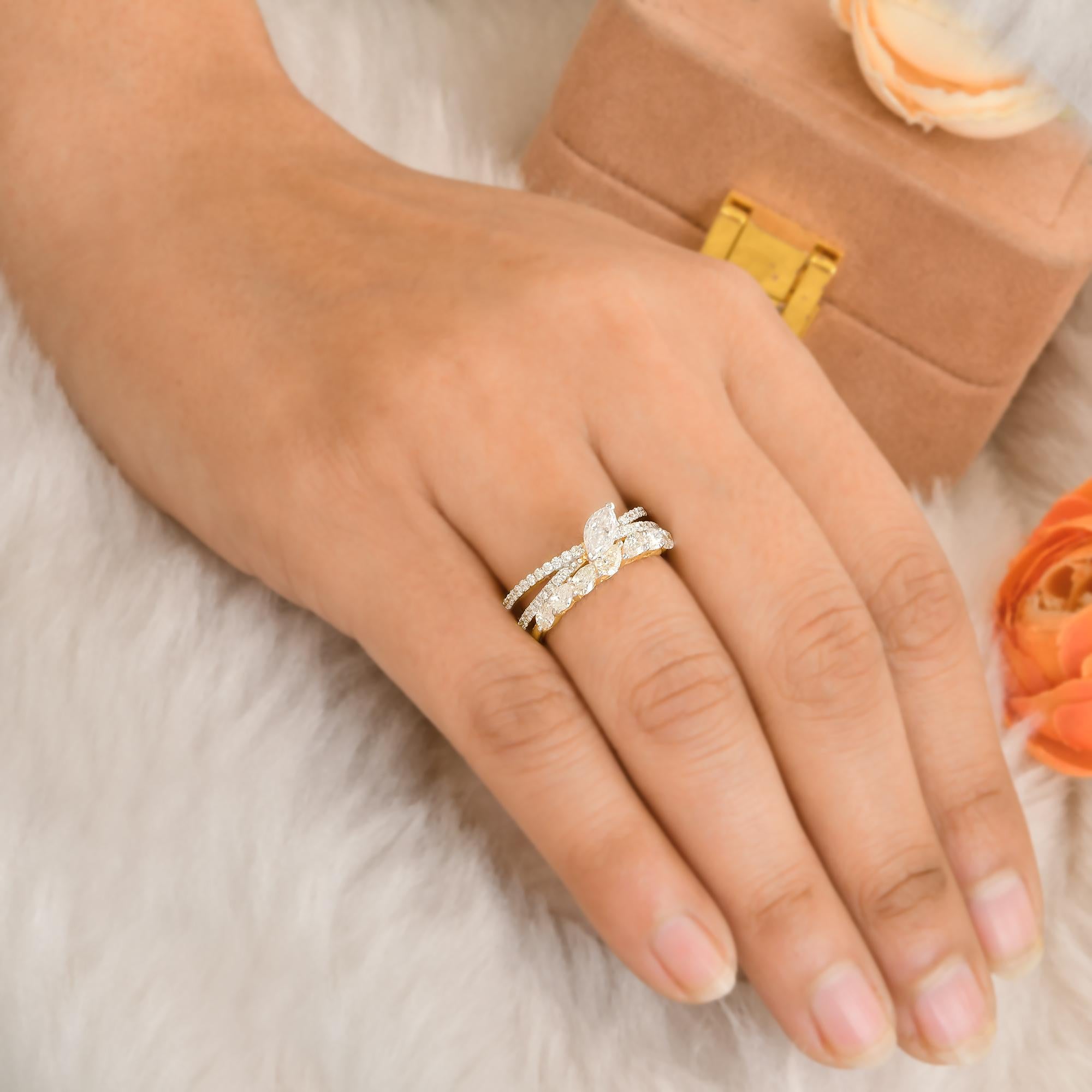 in vendita:  Anello a fascia incrociata con diamanti da 1,48 carati, purezza SI e colore HI, oro giallo 14 carati 2