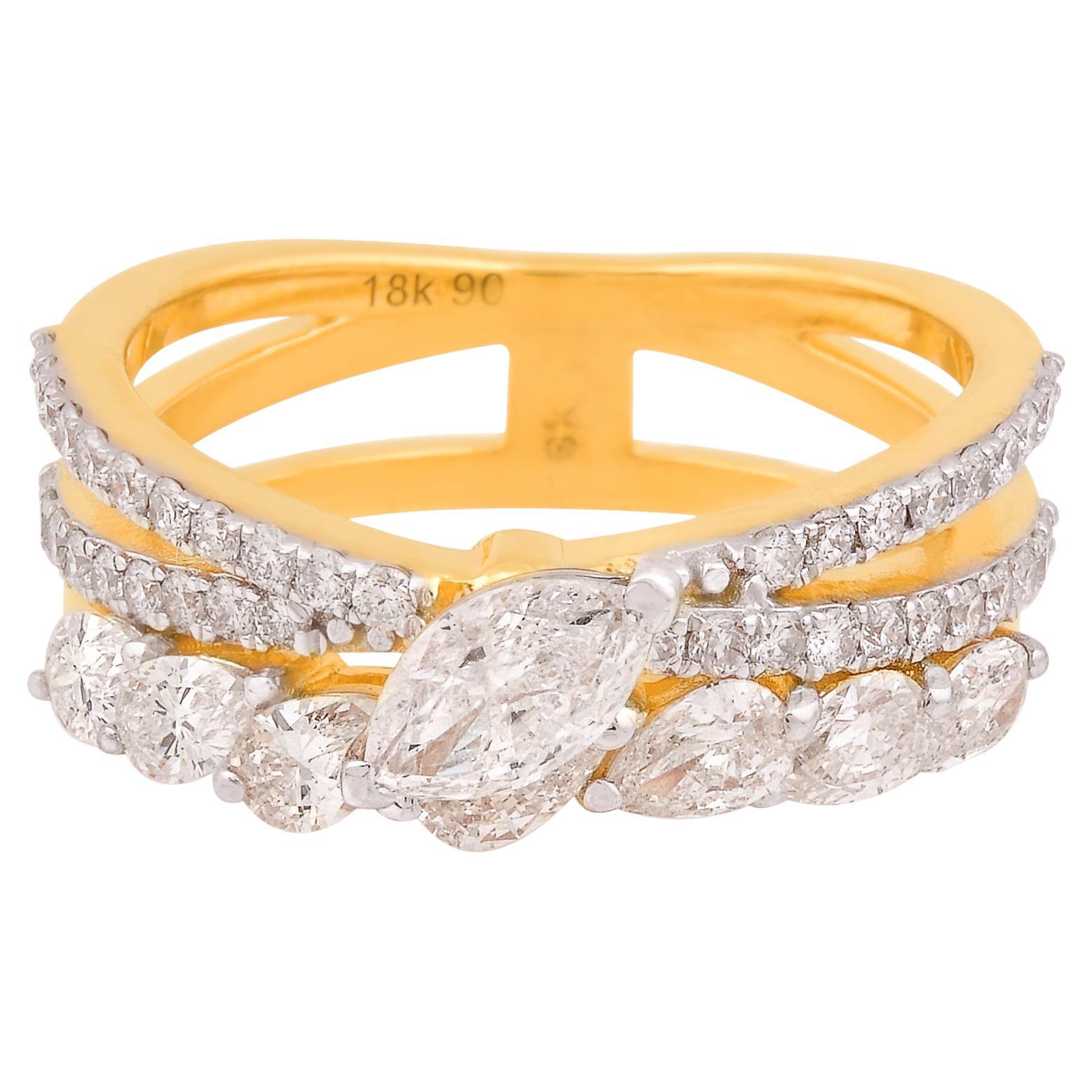 1.48 Carat SI Clarity HI Color Diamond Crisscross Band Ring 14 Karat Yellow Gold