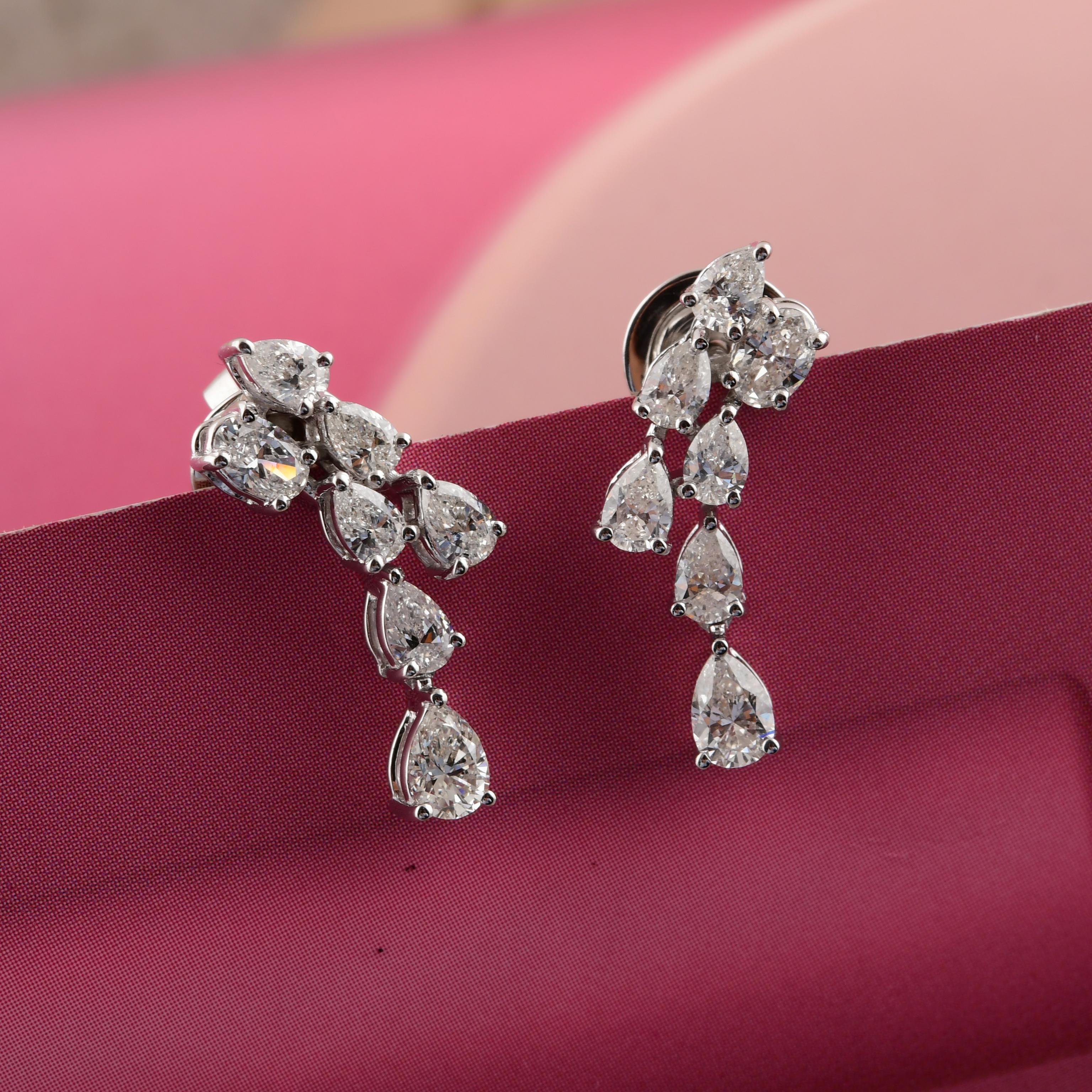 Modern 1.48 Carat SI Clarity HI Color Pear Oval Diamond Earrings 18 Karat White Gold For Sale