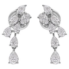 1.48 Carat SI Clarity HI Color Pear Oval Diamond Earrings 18 Karat White Gold