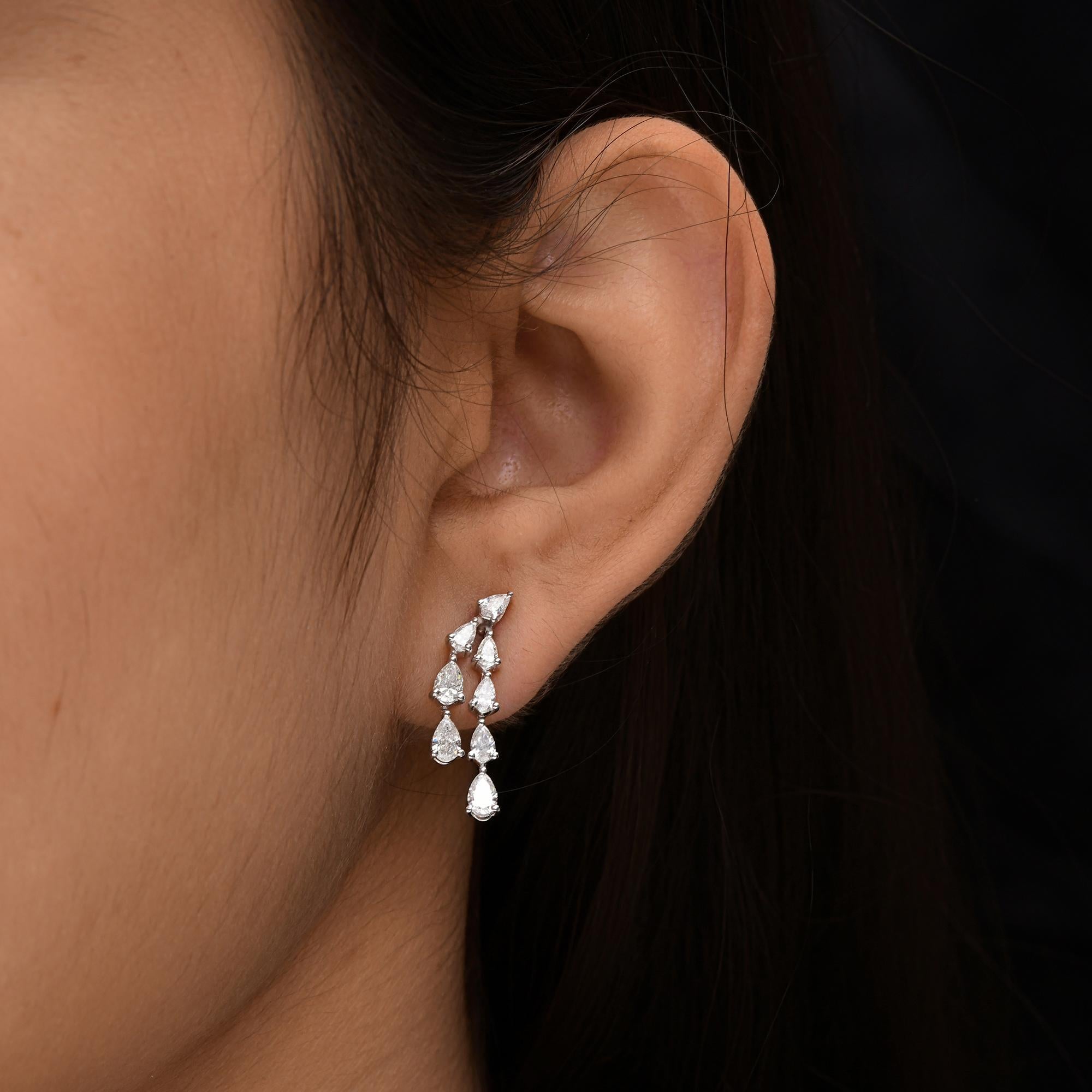 Pear Cut 1.48 Carat SI/H Pear Brilliant Cut Diamond Earrings 14 Karat White Gold Jewelry For Sale