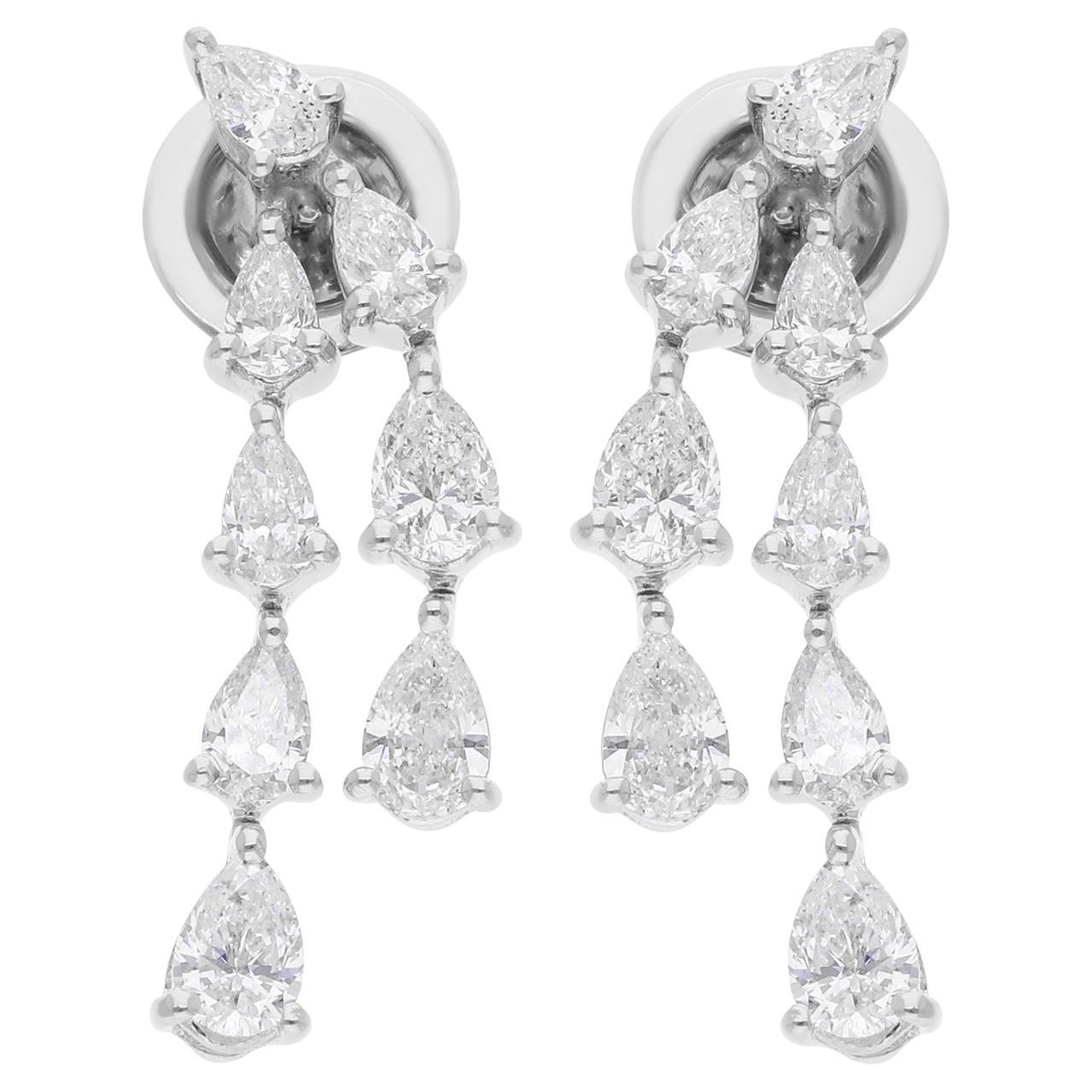 1.48 Carat SI/H Pear Brilliant Cut Diamond Earrings 18 Karat White Gold Jewelry For Sale