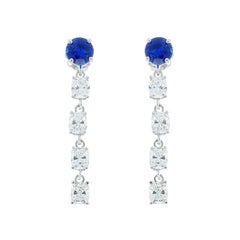 Pendientes de zafiro de Ceilán de 1,48 quilates totales y diamantes en cojín de 2,25 quilates totales