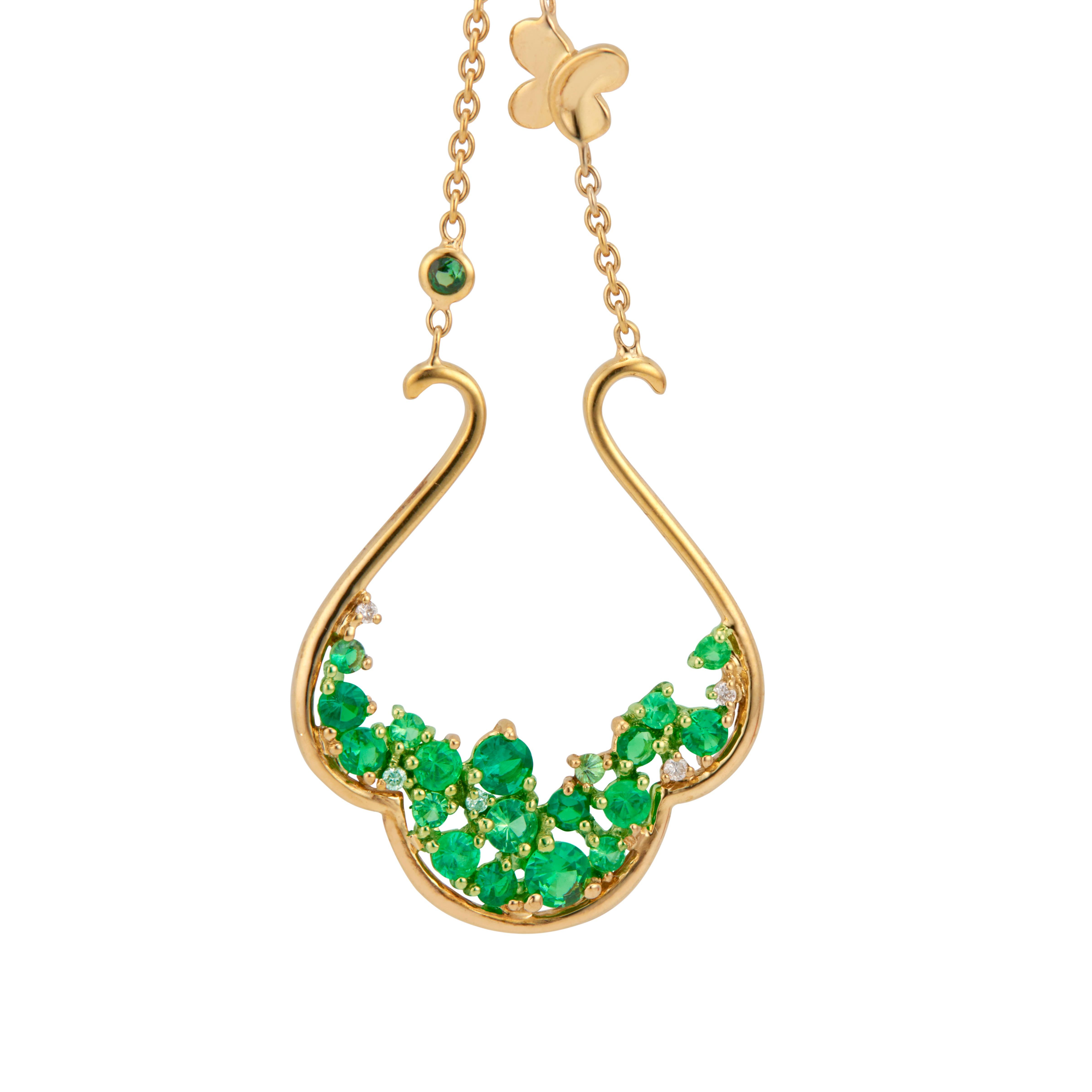 Women's 1.48 Carat Tsavorite Garnet Diamond Yellow Gold Dangle Chandelier Earrings For Sale