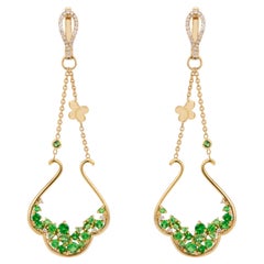 1.48 Carat Tsavorite Garnet Diamond Yellow Gold Dangle Chandelier Earrings