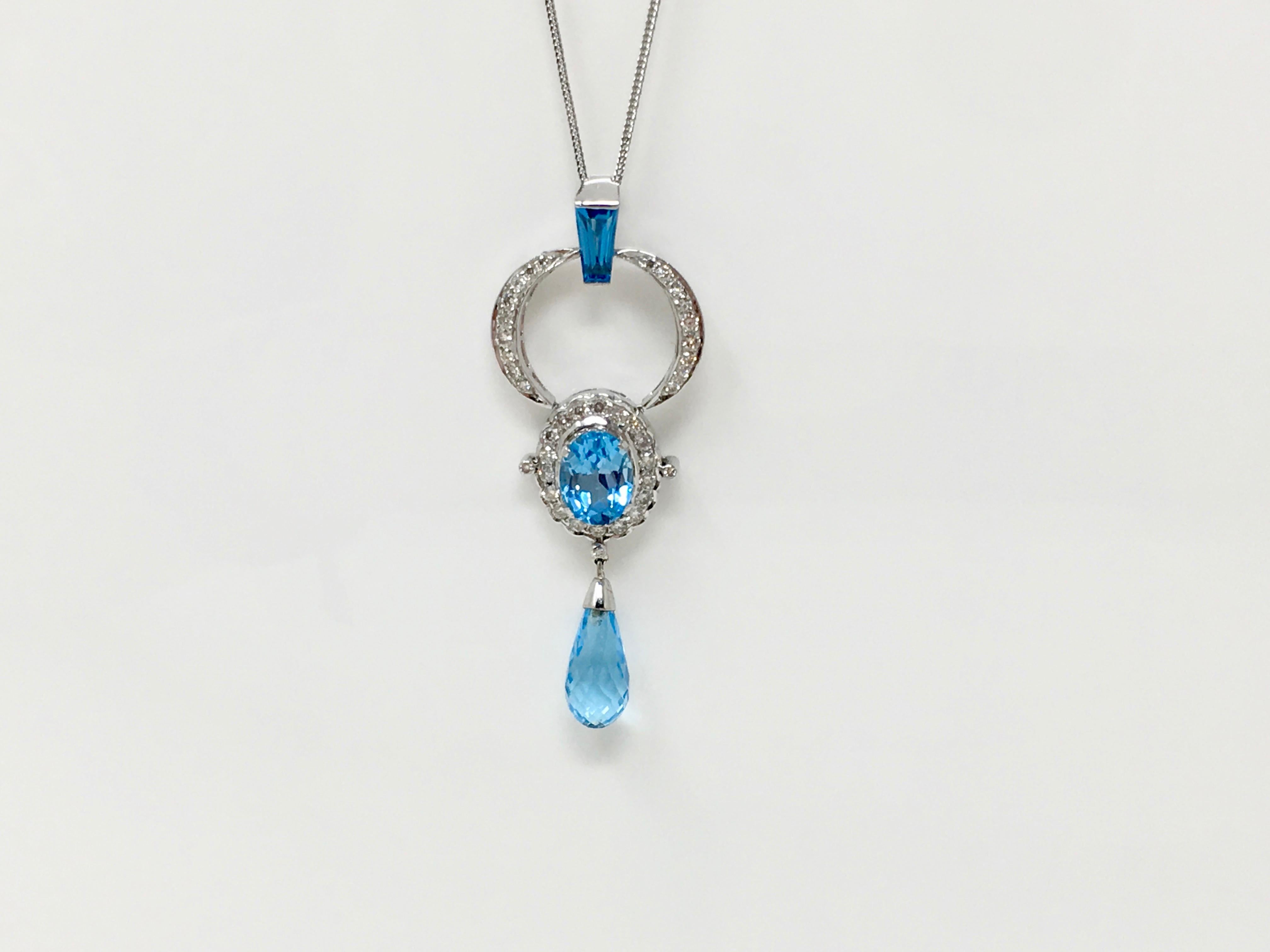 1.48 Carat White Round Brilliant Diamond and 13.25 Carat Blue Topaz Pendant Set For Sale 4