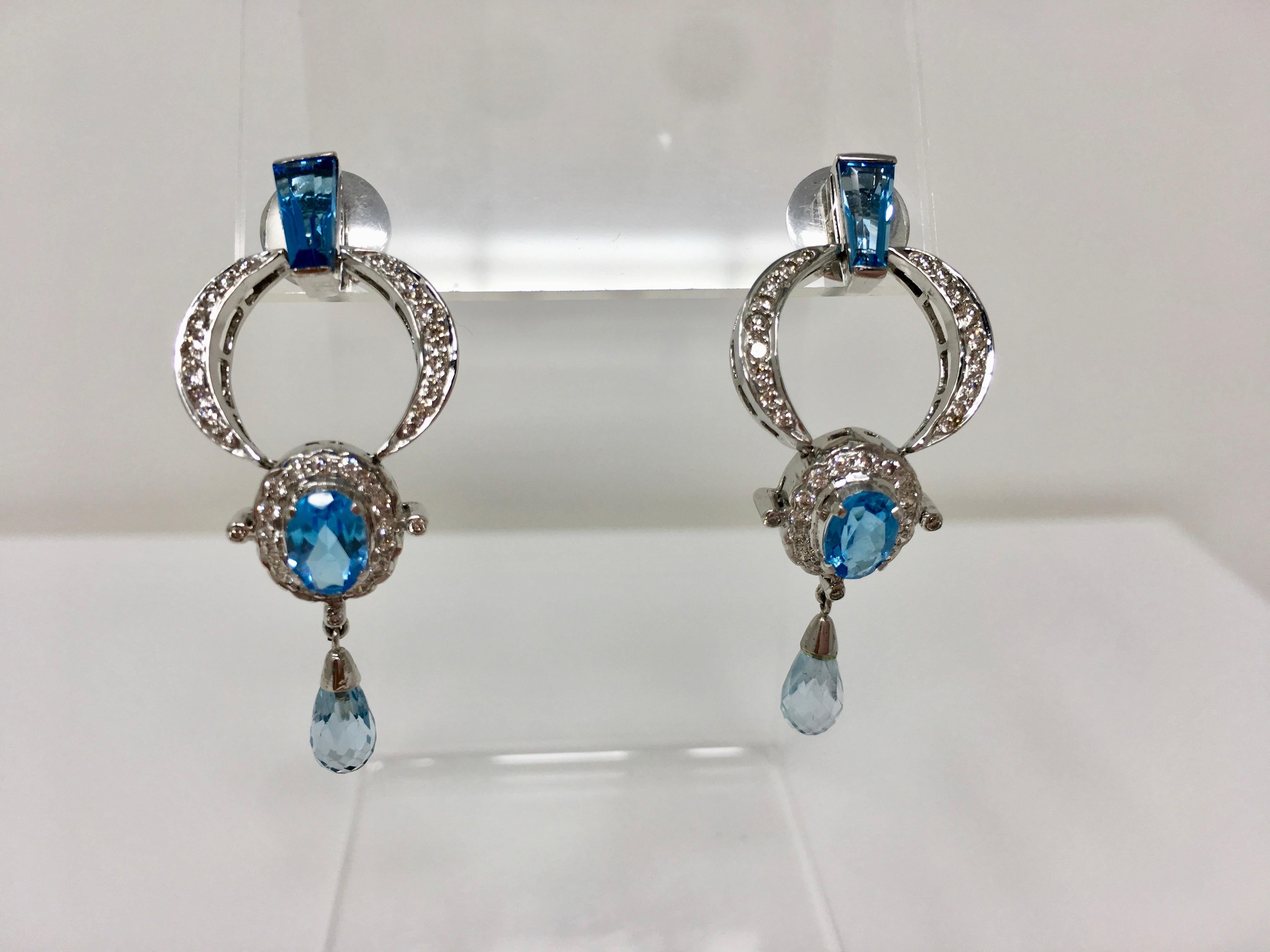 1.48 Carat White Round Brilliant Diamond and 13.25 Carat Blue Topaz Pendant Set In New Condition For Sale In New York, NY