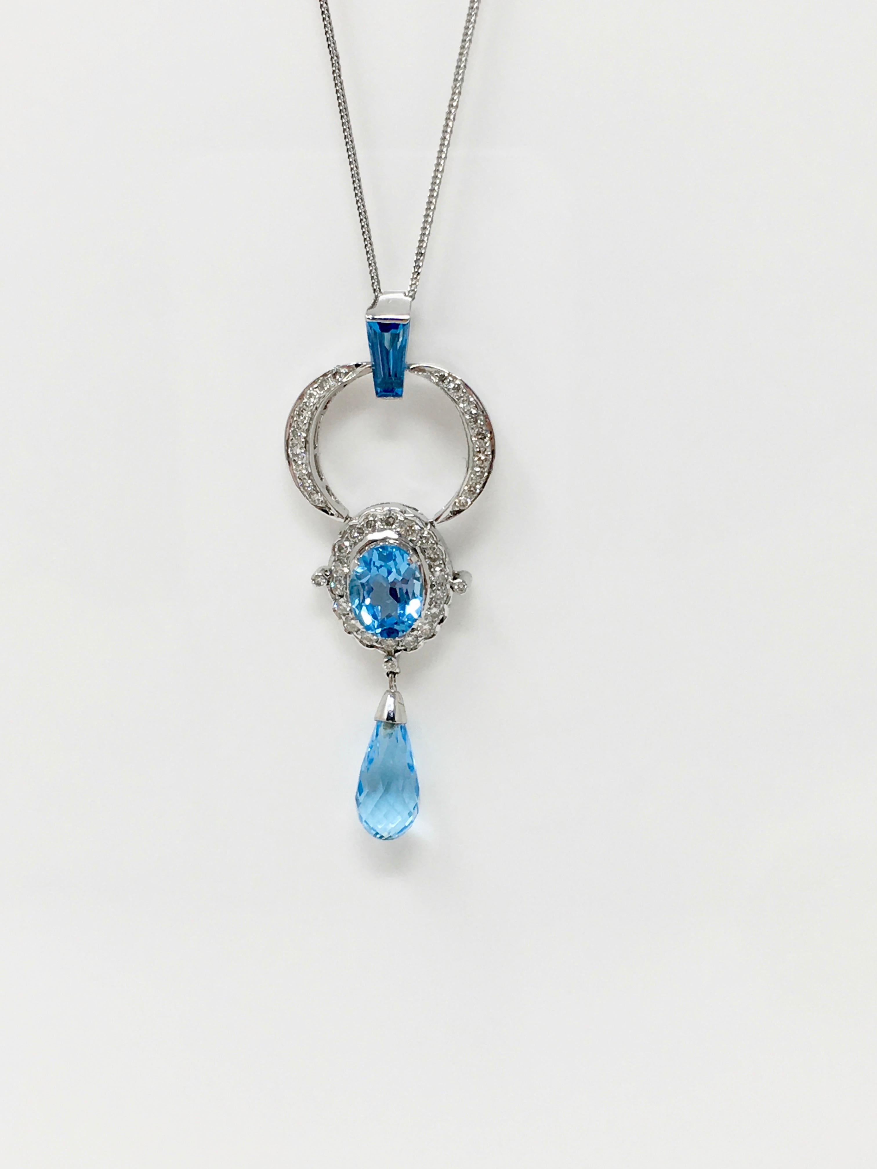 1.48 Carat White Round Brilliant Diamond and 13.25 Carat Blue Topaz Pendant Set For Sale 3