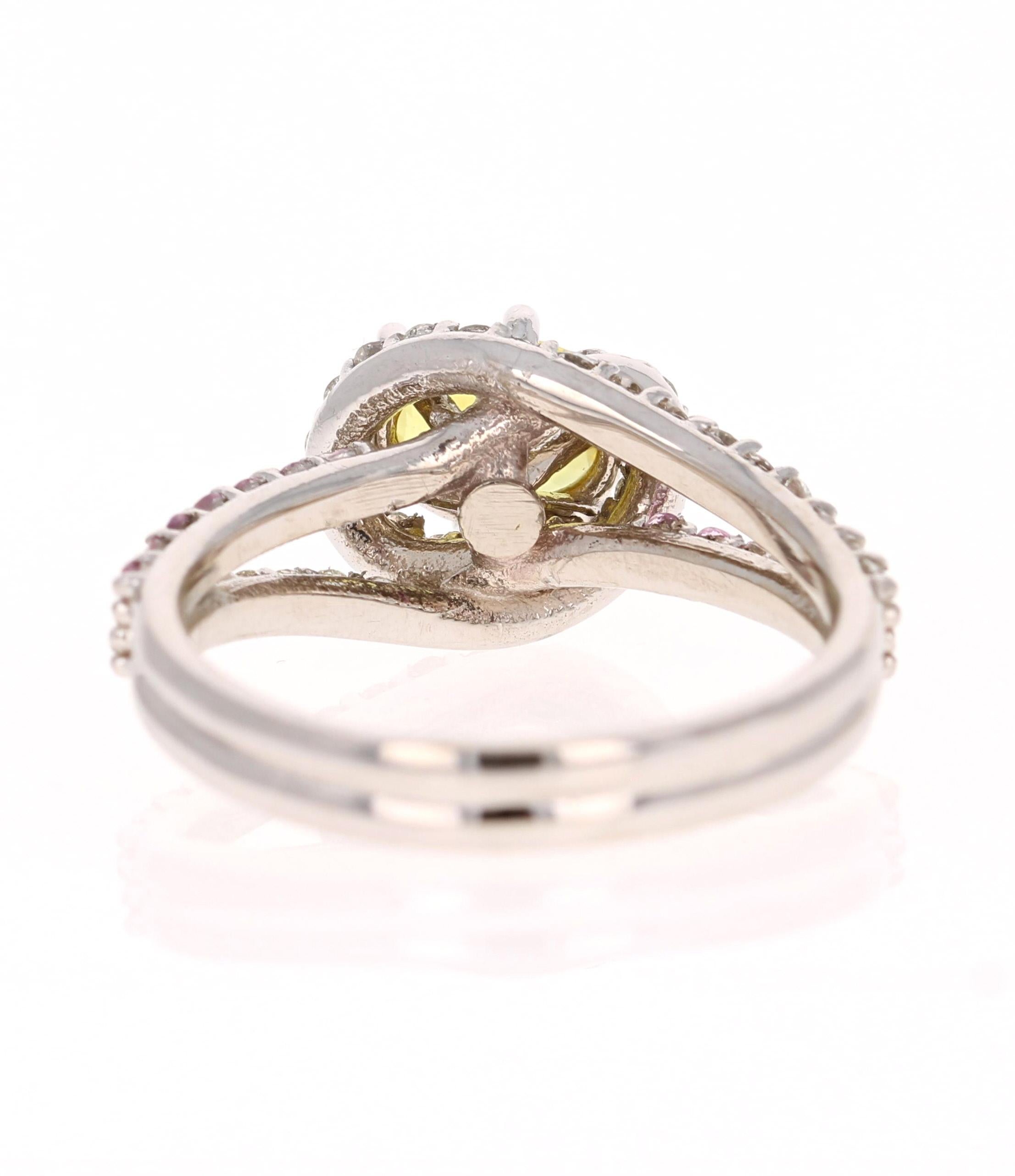 Oval Cut 1.48 Carat Yellow Sapphire Pink Sapphire Diamond 14 Karat White Gold Ring