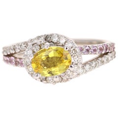 1.48 Carat Yellow Sapphire Pink Sapphire Diamond 14 Karat White Gold Ring