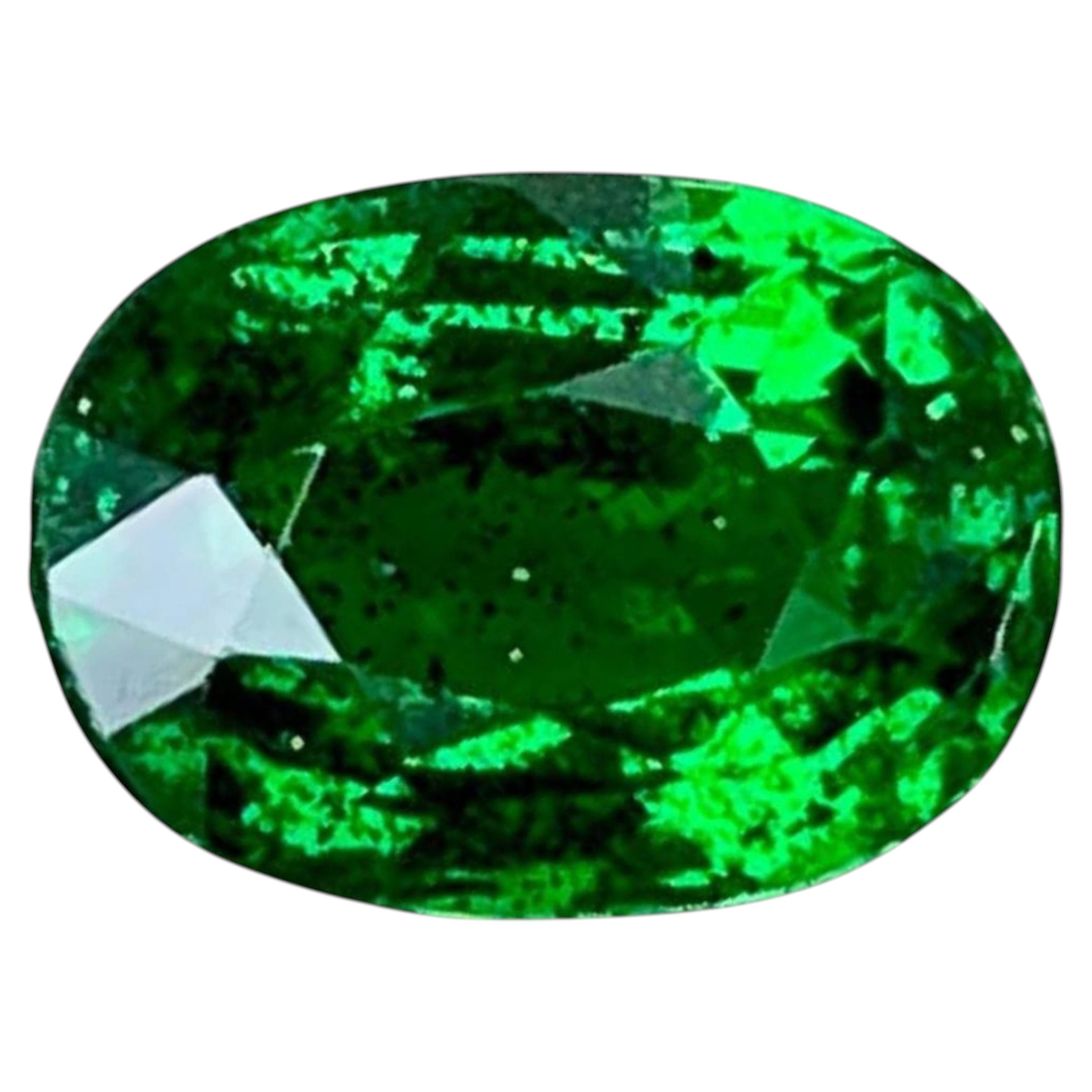 1.48 carats Bright Green Tsavorite Garnet Stone Oval Cut Kenyan Gemstone