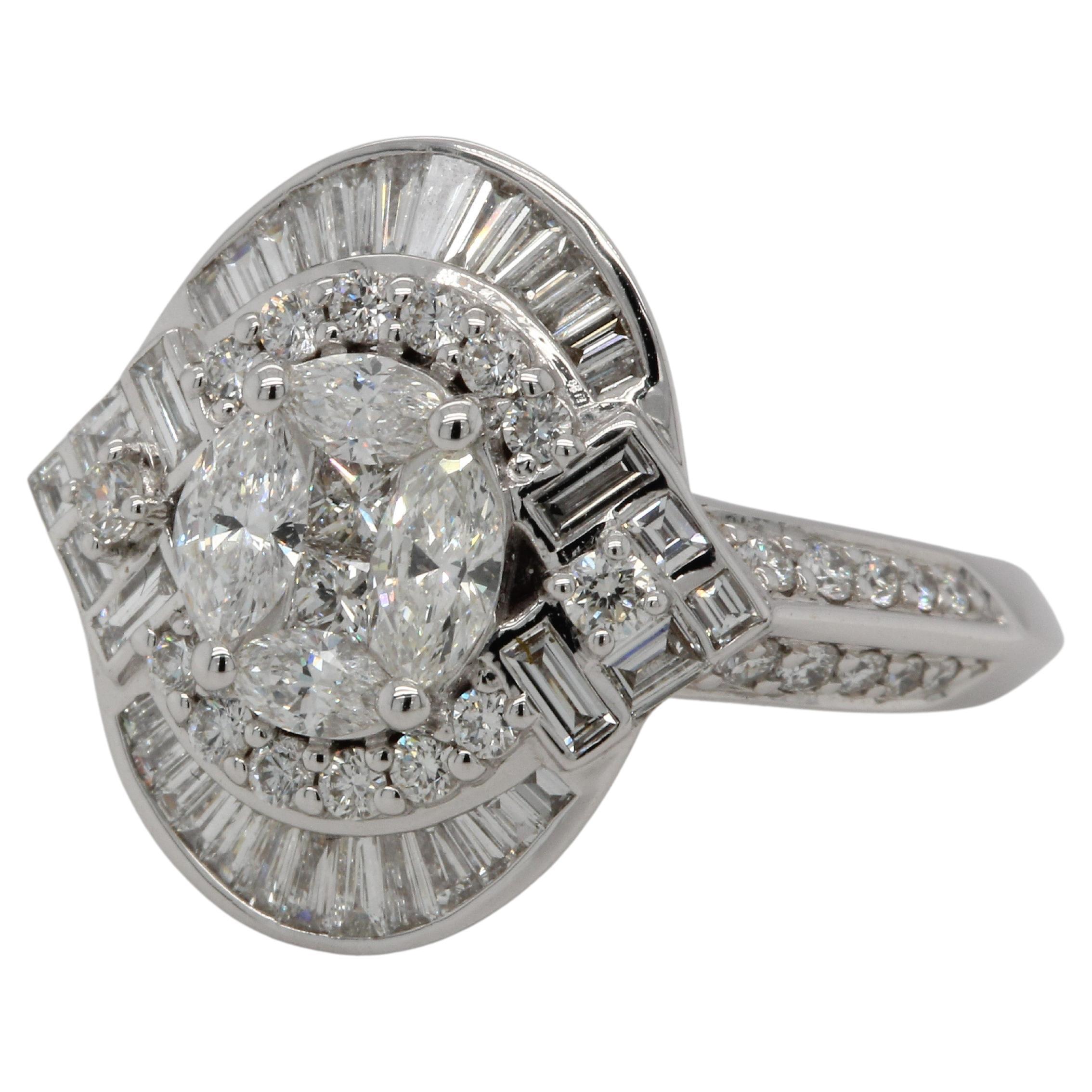 Round Cut 1.48 Carats Diamond Illusion Wedding Ring in 18 Karat Gold For Sale