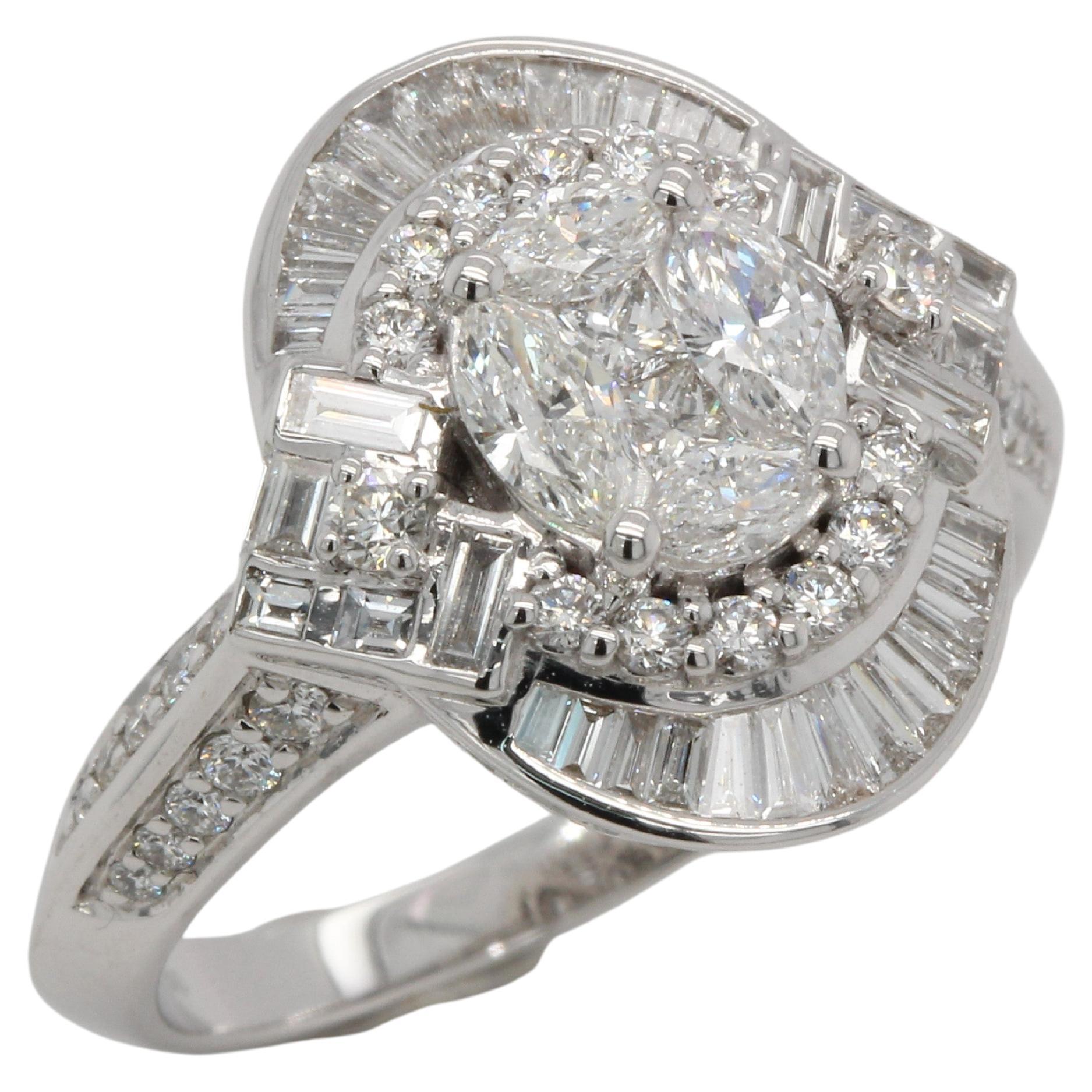 1.48 Carats Diamond Illusion Wedding Ring in 18 Karat Gold For Sale 1