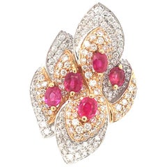 1.48 Carat Ruby and Diamond Cocktail White and Rose Gold  Ring