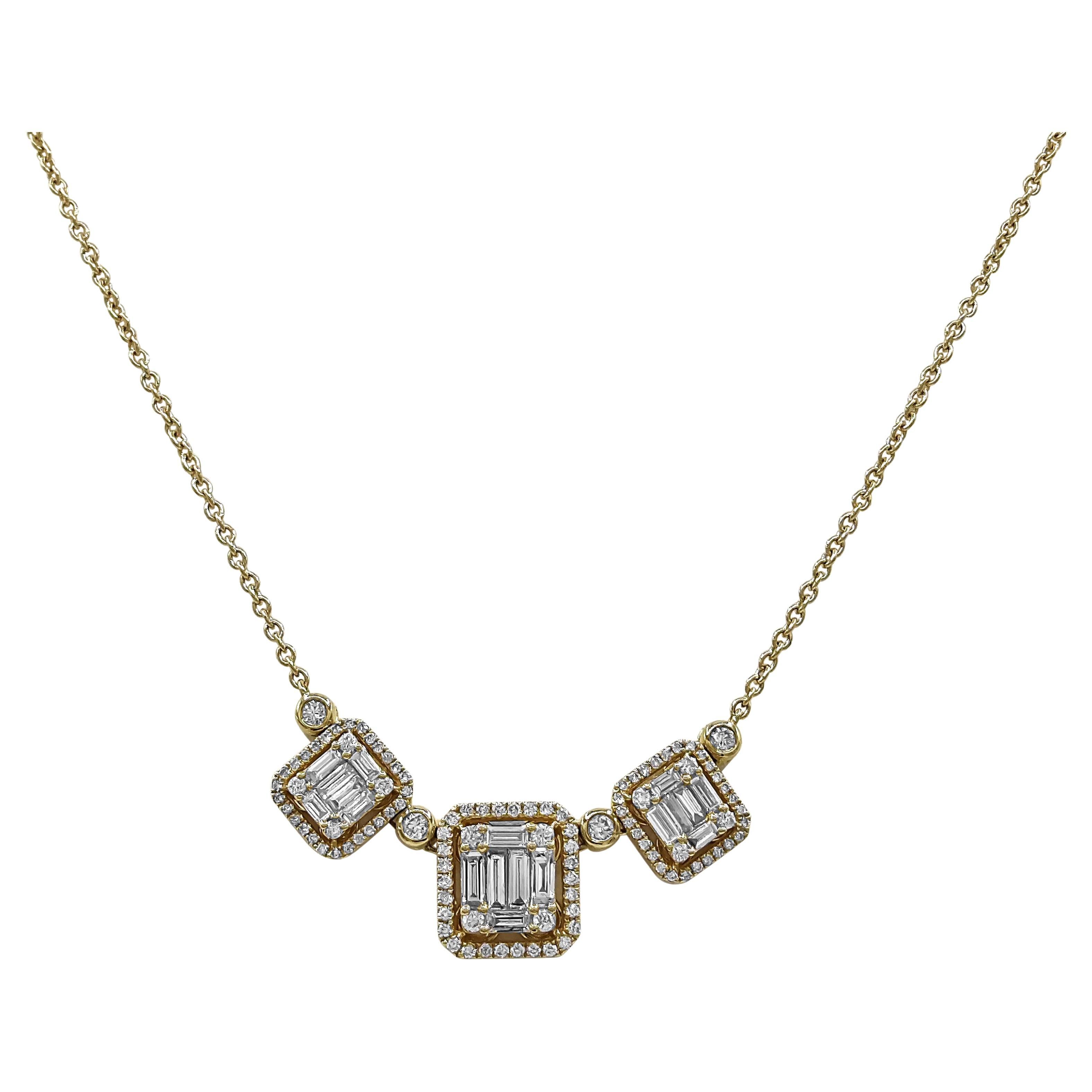 1.48 Carats White Diamond Yellow Gold Necklace For Sale