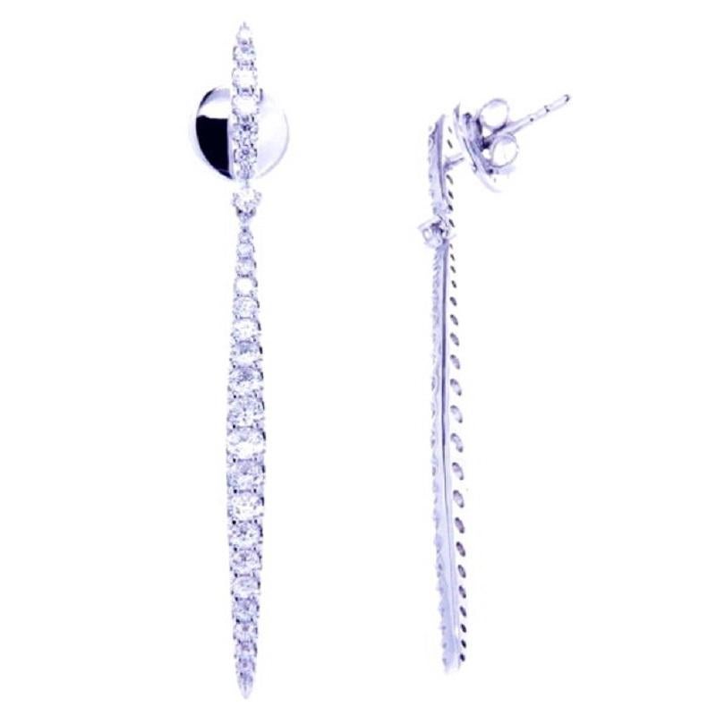 Beautiful elegant dangle earrings. The earrings consists of white gold with total 1.48 Ct diamonds round cut.
Total weight: 5.81 grams
Metal: 18Kt White gold
New contemporary jewelry. 
Perfect earrings to complete an elegant outfit !

