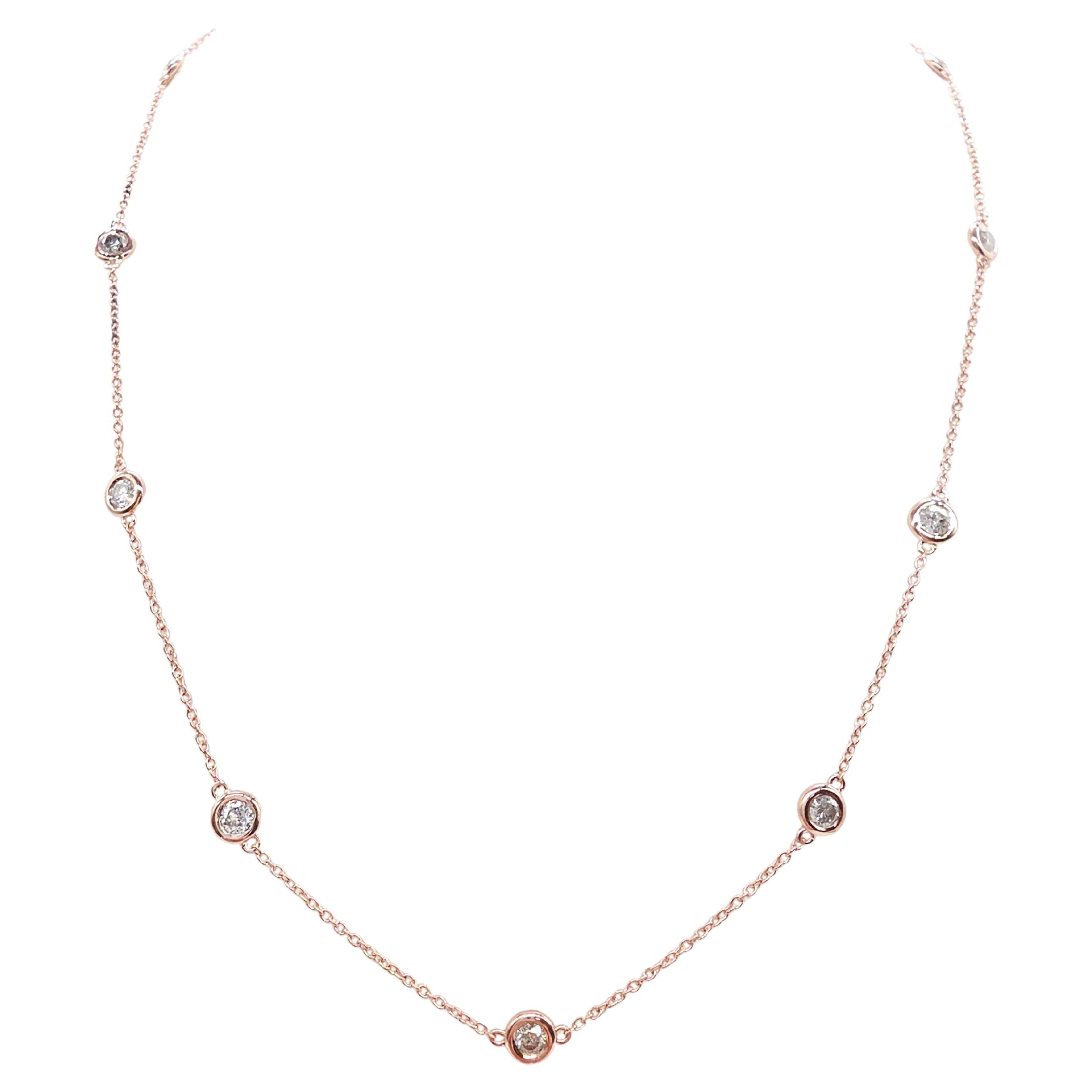 PREZZO DEL PRODUTTORE, collana con diamanti da 1,48 ct al metro in oro rosa 14K