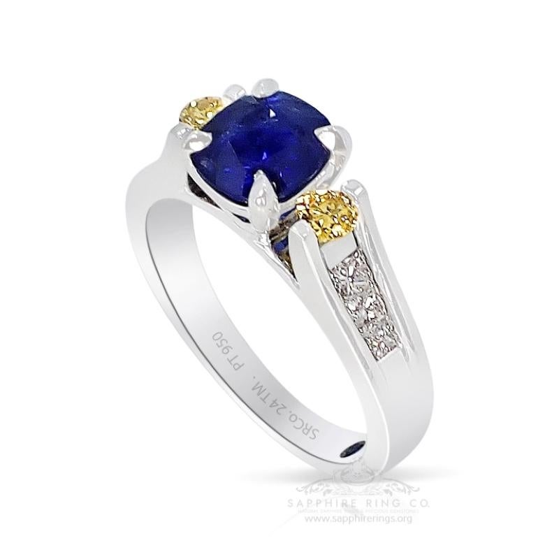 Cushion Cut 1.48 ct Platinum Sapphire Ring - GIA Certified Ceylon Blue Sapphire For Sale