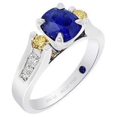 Anello con zaffiro di platino da 1,48 carati - Zaffiro blu di Ceylon certificato GIA
