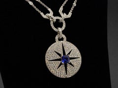 1.48 CT Sapphire 11.50 CT Diamond 18K White Gold Compass Rose Necklace
