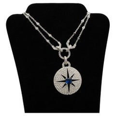 1.48 CT Sapphire 11.50 CT Diamond 18K White Gold Compass Rose Necklace