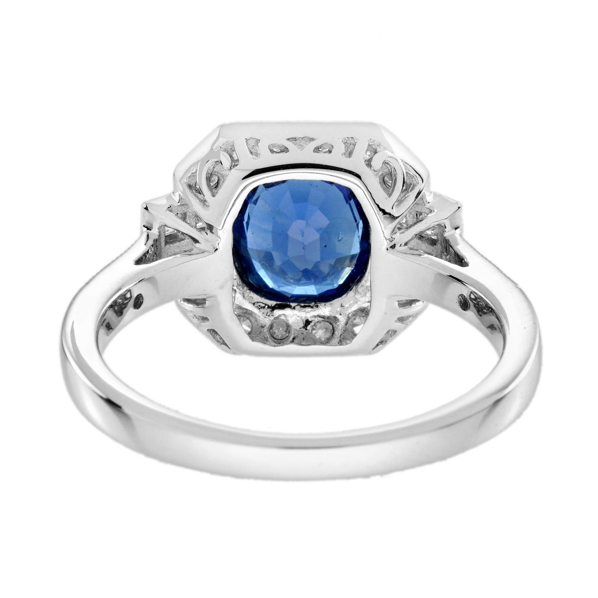 Donna 1.48 Ct. Sapphire Madagascar Diamond Art Deco Style Engagement Ring in 18K Gold in vendita