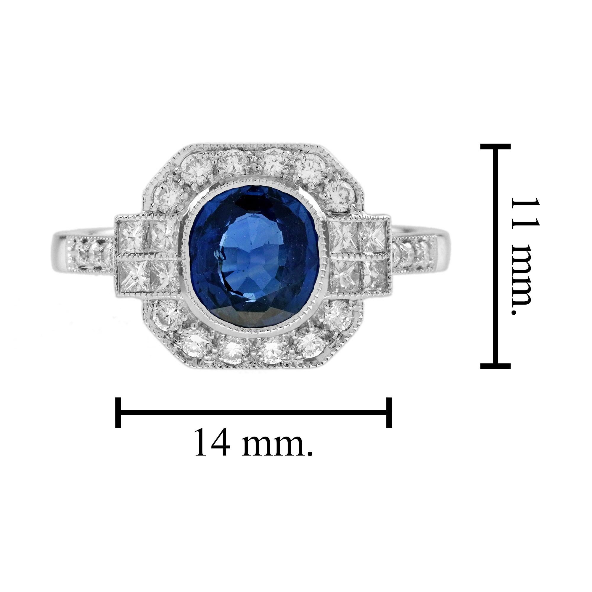 1.48 Ct. Sapphire Madagascar Diamond Art Deco Style Engagement Ring in 18K Gold in vendita 2