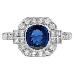 1,48 ct. Verlobungsring aus 18 Karat Gold mit Saphir Madagaskar und Diamant im Art-déco-Stil