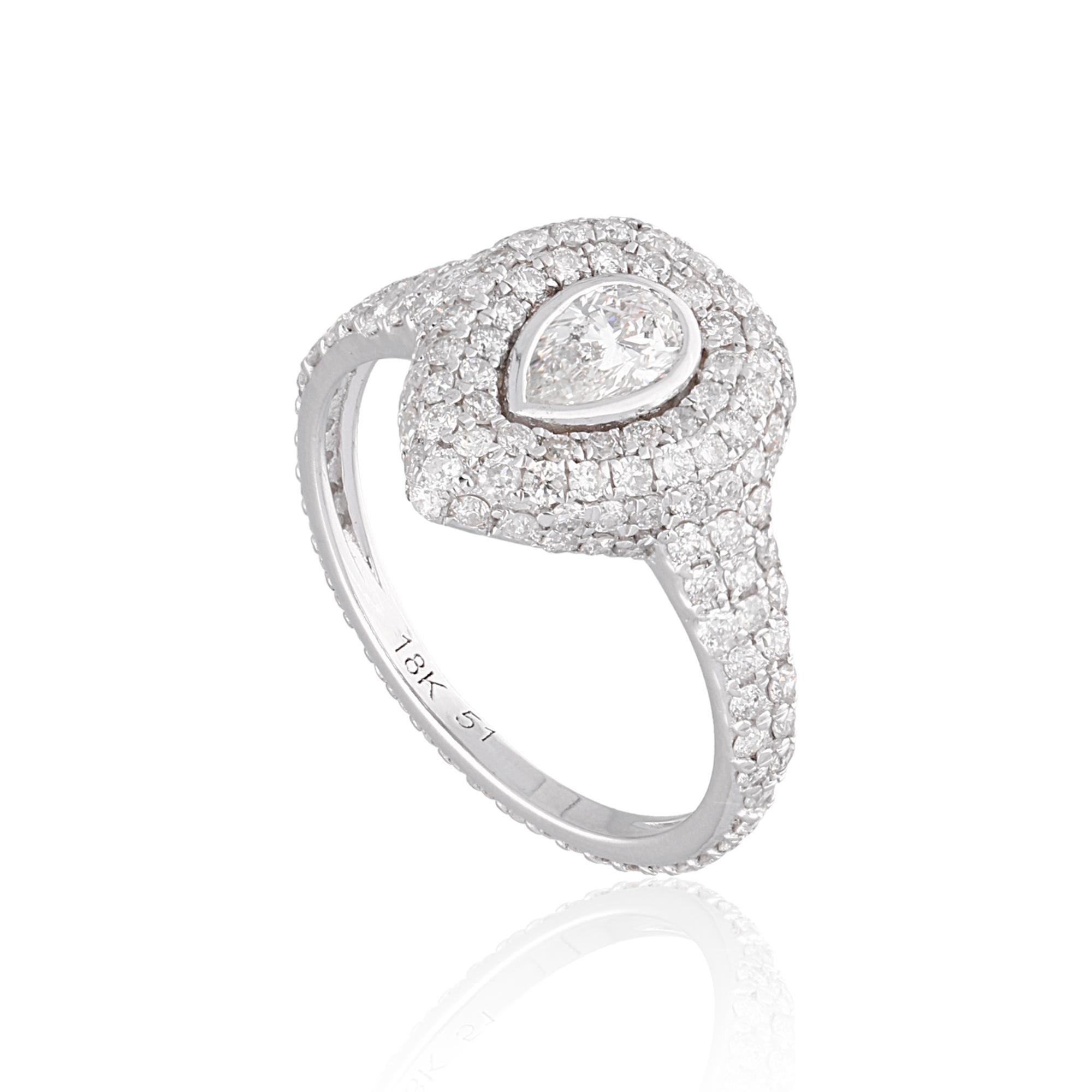 1.48 Karat SI Reinheit HI Farbe Birnenförmiger runder Diamantring 18 Karat Weißgold Schmuck (Moderne) im Angebot