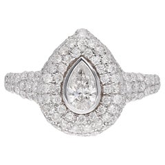 1.48 Ct SI Clarity HI Color Pear Round Diamond Ring 18 Karat White Gold Jewelry