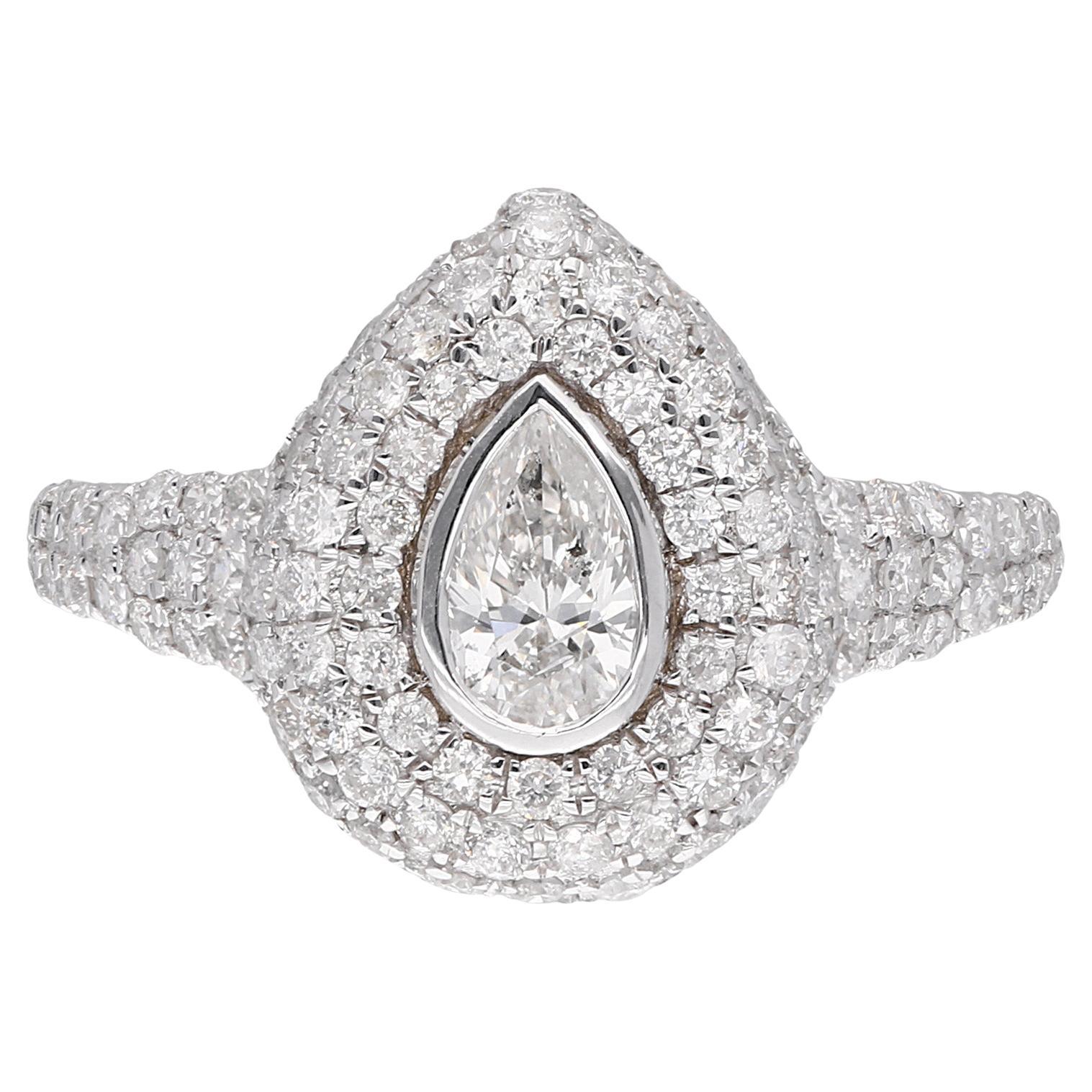 1.48 Karat SI Reinheit HI Farbe Birnenförmiger runder Diamantring 18 Karat Weißgold Schmuck im Angebot