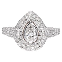 1.48 Karat SI Reinheit HI Farbe Birnenförmiger runder Diamantring 18 Karat Weißgold Schmuck