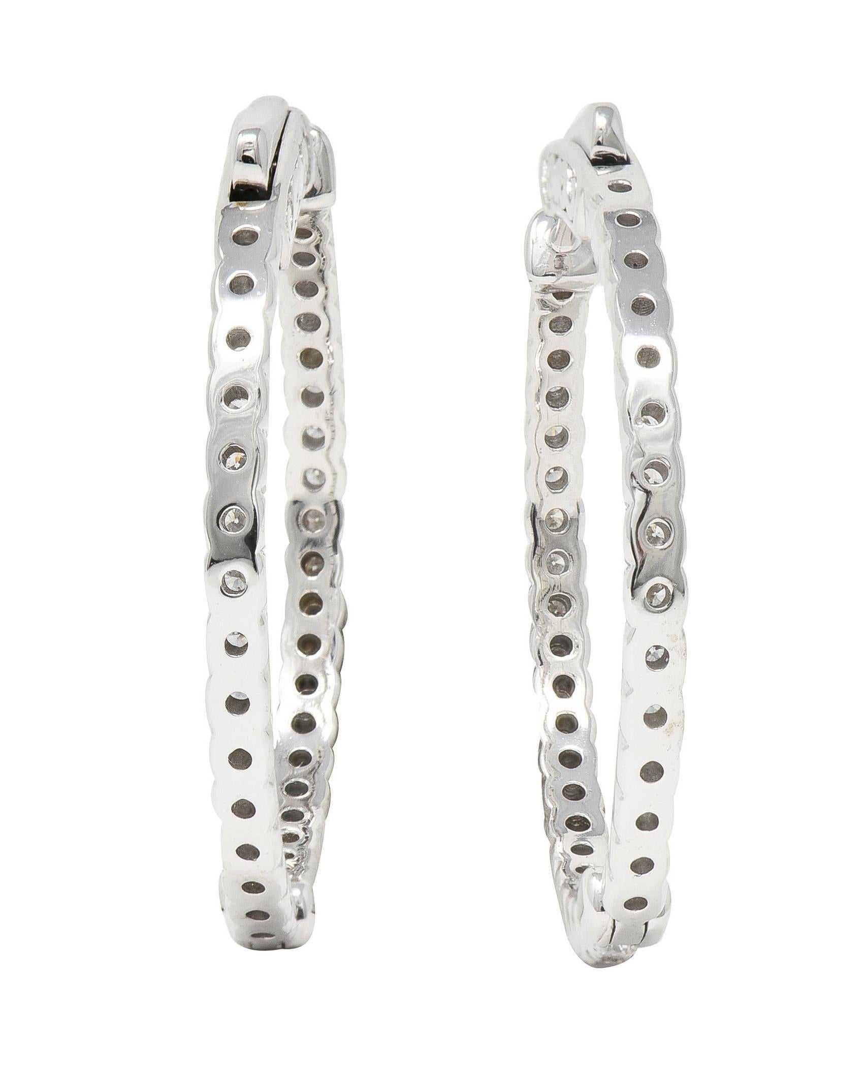 Women's 1.48 CTW Diamond 14 Karat White Gold Inside Outside 30 MM Hoop Earrings For Sale
