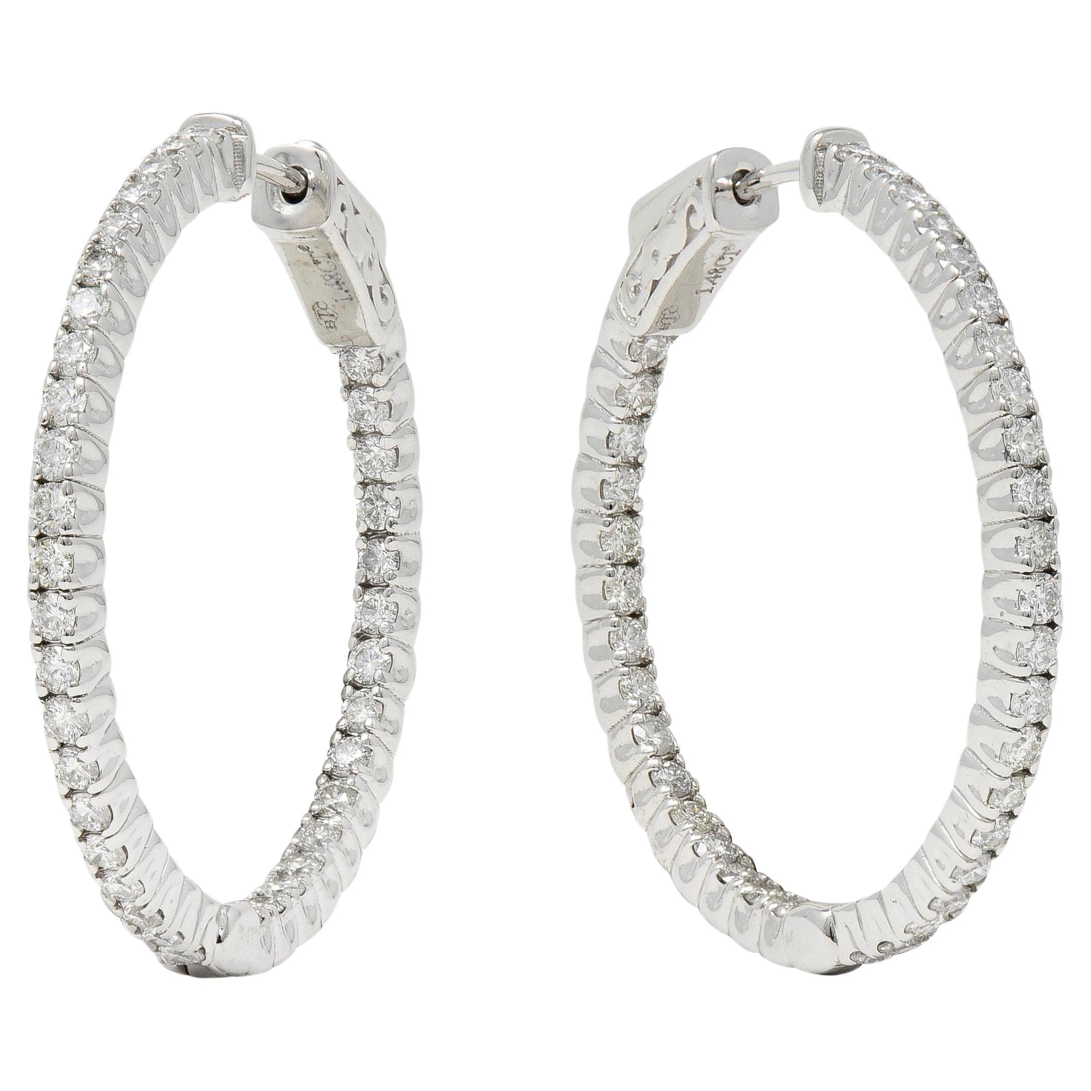 1.48 CTW Diamond 14 Karat White Gold Inside Outside 30 MM Hoop Earrings