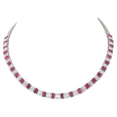 14.8ct Octagon Ruby and Mixed Diamond Tennis Necklace in 18k Solid White Gold