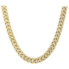 14.80 Carat Diamond Pavé Cuban Link Chain Necklace 10 Karat in Stock